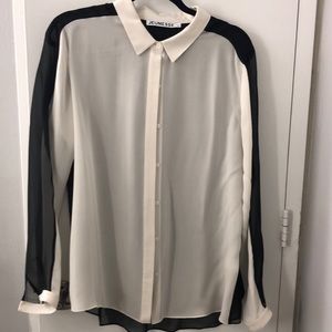 Black and cream button down silk blouse